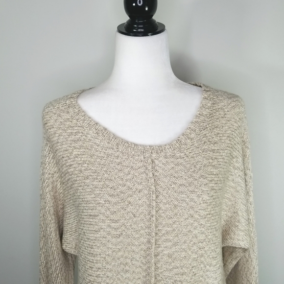 Tribal Women's Sweater Size M Metallic Thread Crew Neck Beige Knit - Picture 2 of 8